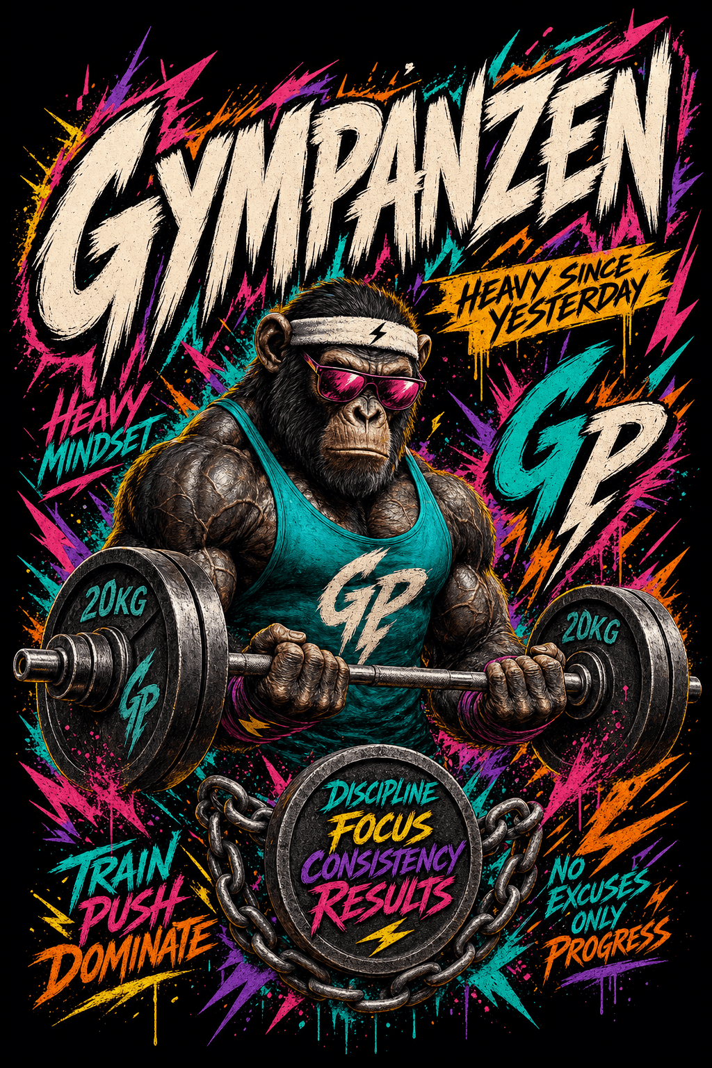 GYMPANZEN Drop 04 — HEAVY MINDSET Typo-Motiv auf Purple Love